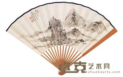 秦淦 张涤俗 1946年作 溪山深秀图 楷书 成扇 